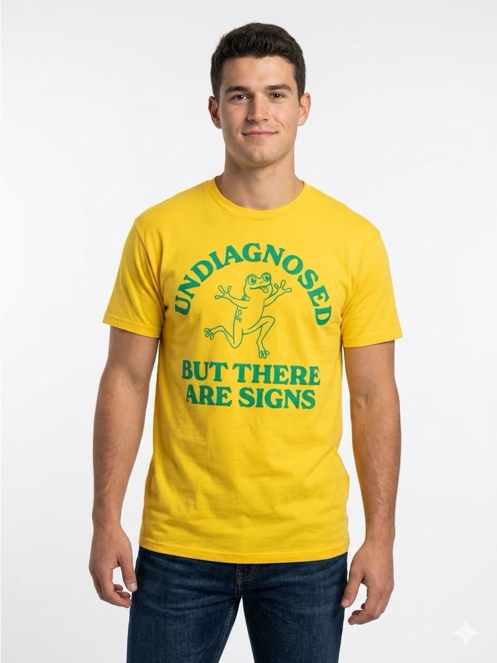 Spencer's Yellow Tee with Green Frog Graphic - Men's Short Sleeve